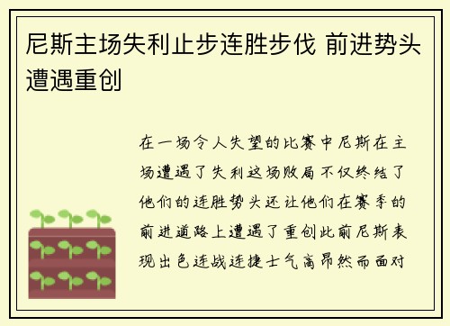 尼斯主场失利止步连胜步伐 前进势头遭遇重创