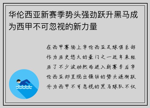华伦西亚新赛季势头强劲跃升黑马成为西甲不可忽视的新力量